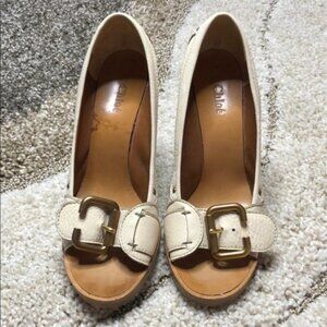 Chloe cream leather peep toe heels